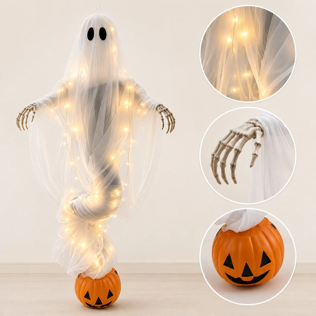 Halloween Pumpkin and Ghost Ambient Lights Outdoor Yard Decorations Ghost Garden Ornaments Haunted House Decoration Props