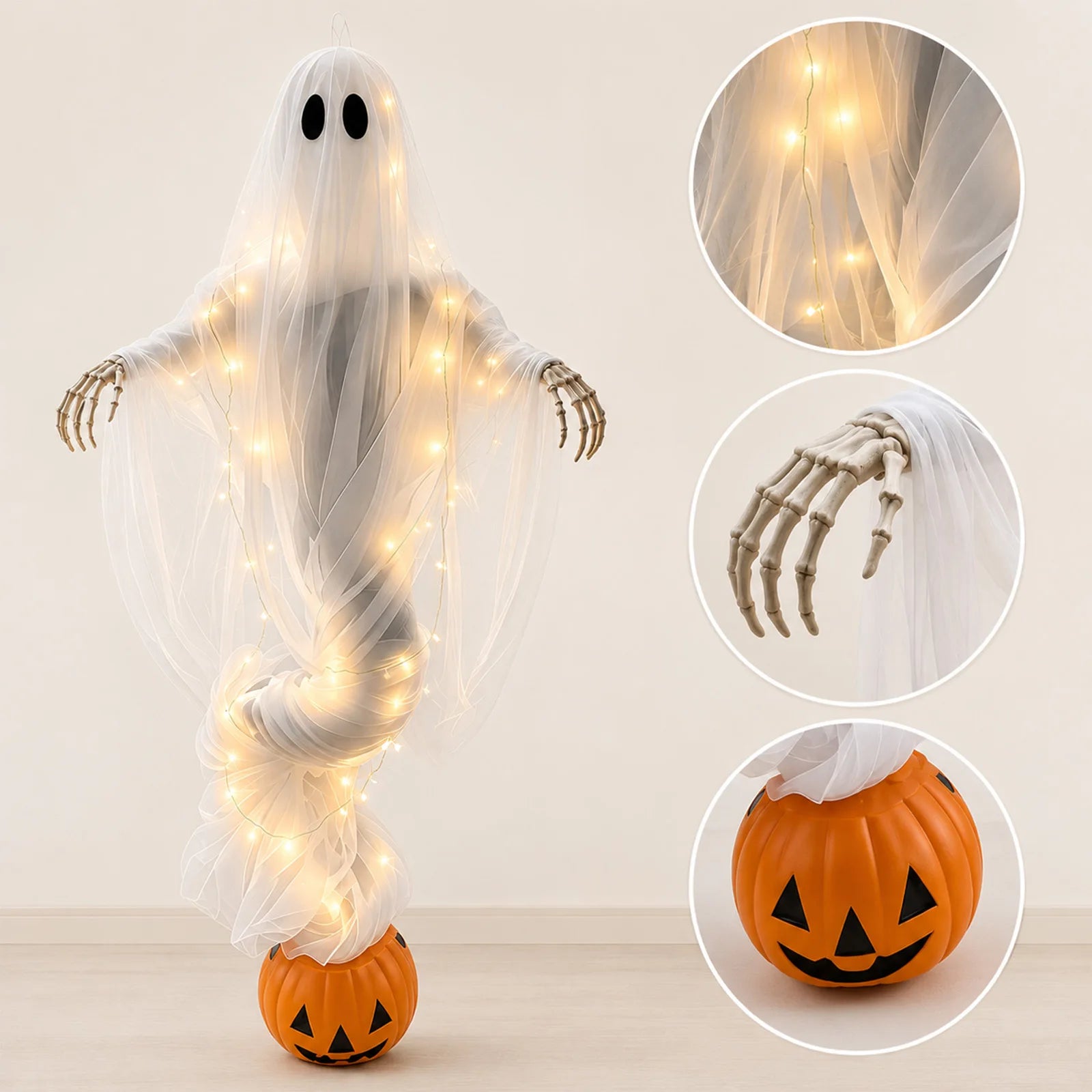 Halloween Pumpkin and Ghost Ambient Lights Outdoor Yard Decorations Ghost Garden Ornaments Haunted House Decoration Props