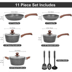 Granite Pots and Pans Set Ultra Nonstick, 11 Piece Die-Cast Cookware Sets with Frying Pan, Sauce Pan, Stockpot,