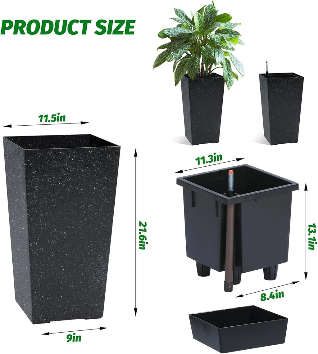 Rectangular Planters Set of 2, Large Plant Pots with Drainage Holes＆Water Level Monitor for Outdoor Indoor Patio Porch Rooms