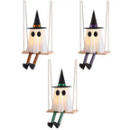 Halloween Hanging Swinging Ghost Decoration Spooky Light Up Swing Ghost with Witch Hat for Outdoor Tree Decor