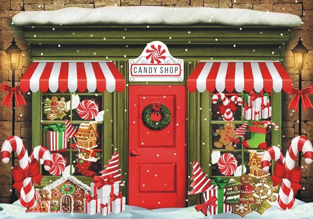 Christmas Photography Backdrop Vinyl Santa's Toy Shop Decoration Backdrop for Xmas Party Supplies Photo Background Studio Decor