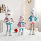 Retractable Santa Claus,Snowman,Elk Dolls,Pink & Blue Fabric Window Decoration with Metal Accents,Multi-Holiday Decor for Christ