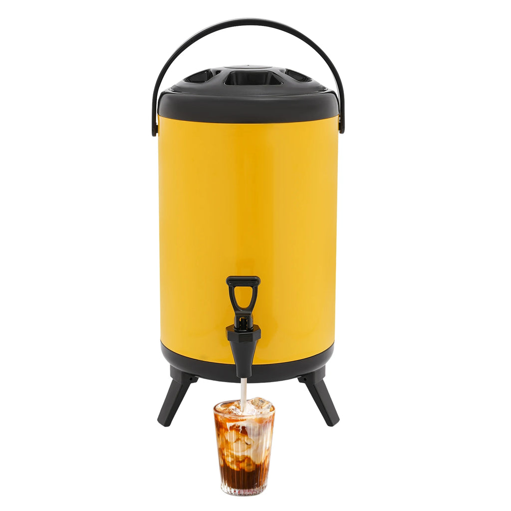 10L Stainless Steel Insulated Beverage Dispenser, Yellow Round Tabletop Drink Server with Spout, Hot & Cold Drink Dispenser