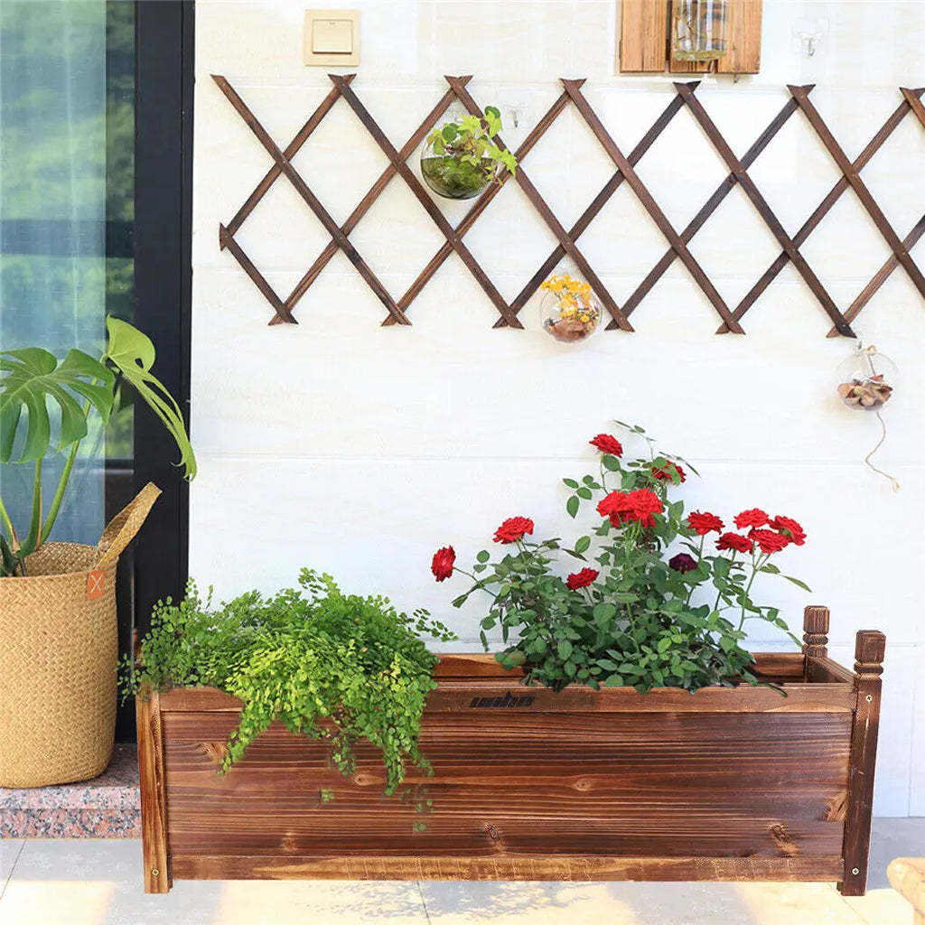 Outdoor Wood Planter Box Raised Garden Bed for Flowers And Vegetables