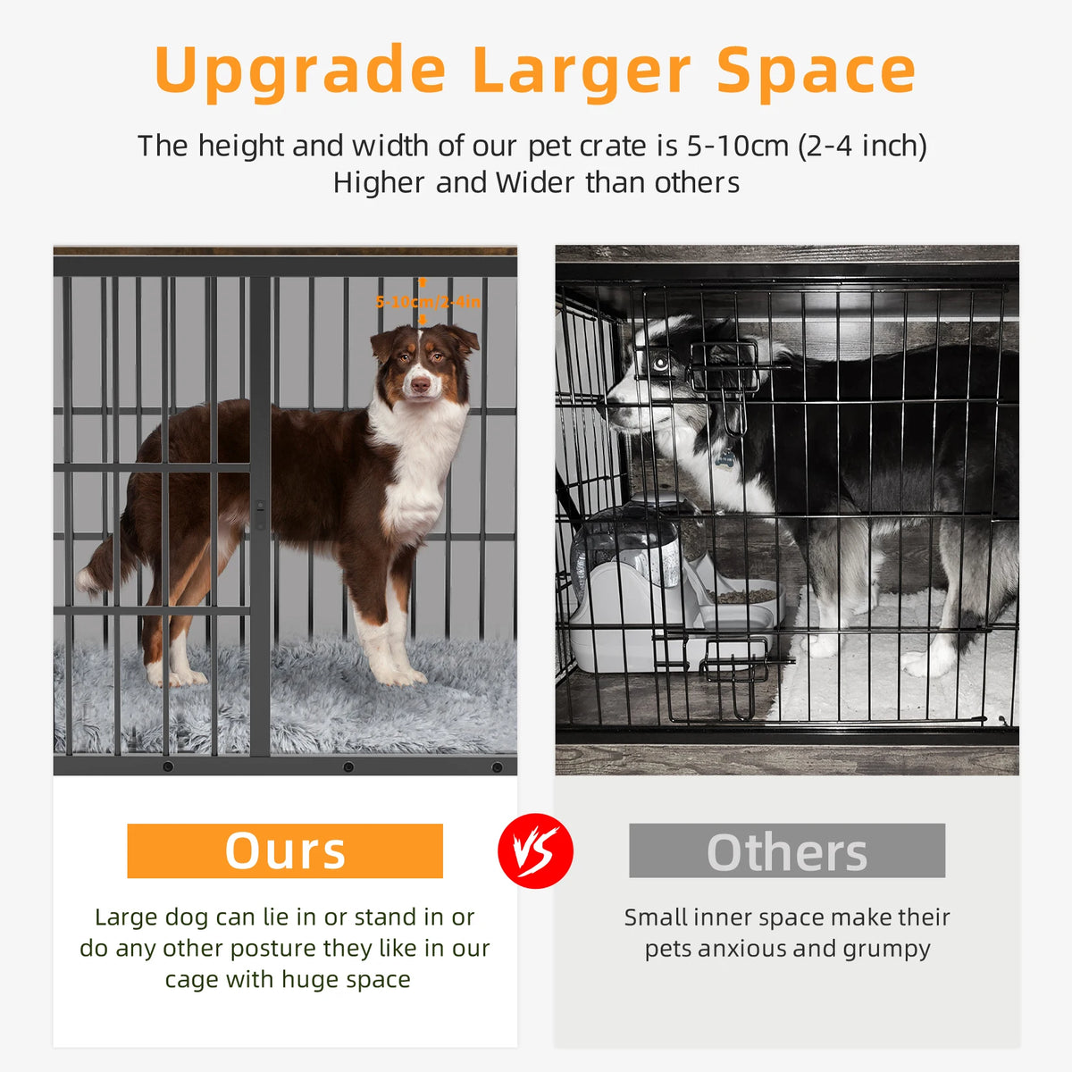 Wooden Dog Crate Furniture with Metal Frame, Large Indoor Dog Kennel End Table, Stylish Pet Cage with 3 Doors and Removable Tray