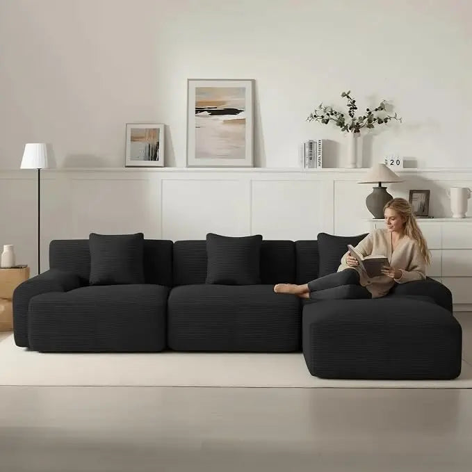 107in Modular Sectional Sofa with Ottoman L-Shape Deep Seat Corduroy Memory Foam No Assembly Living Room Furniture Custom