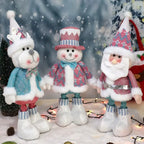 Retractable Santa Claus,Snowman,Elk Dolls,Pink & Blue Fabric Window Decoration with Metal Accents,Multi-Holiday Decor for Christ