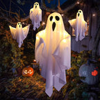 Halloween Glowing White Ghost LED Hanging Ghosts Horror Props with Fairy Light Indoor Outdoor Haunted House Halloween Decoration
