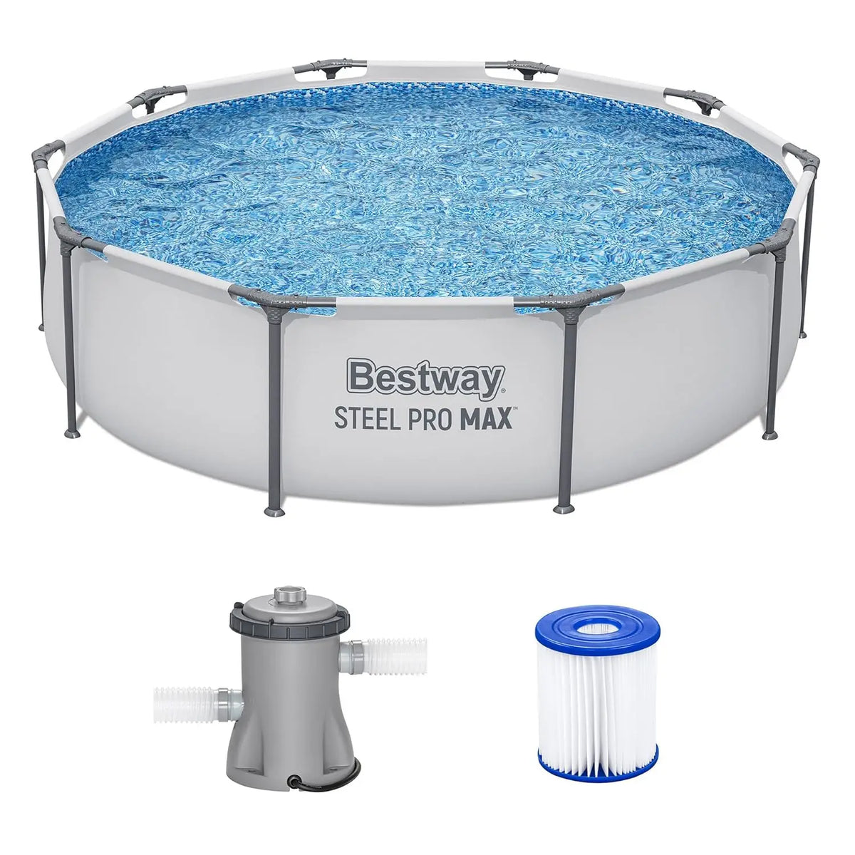 Steel Pro MAX 10' x 30" Above Ground Pool, Round Metal Frame Outdoor Swimming Pool Set with Filter Pump & Type I, Custom