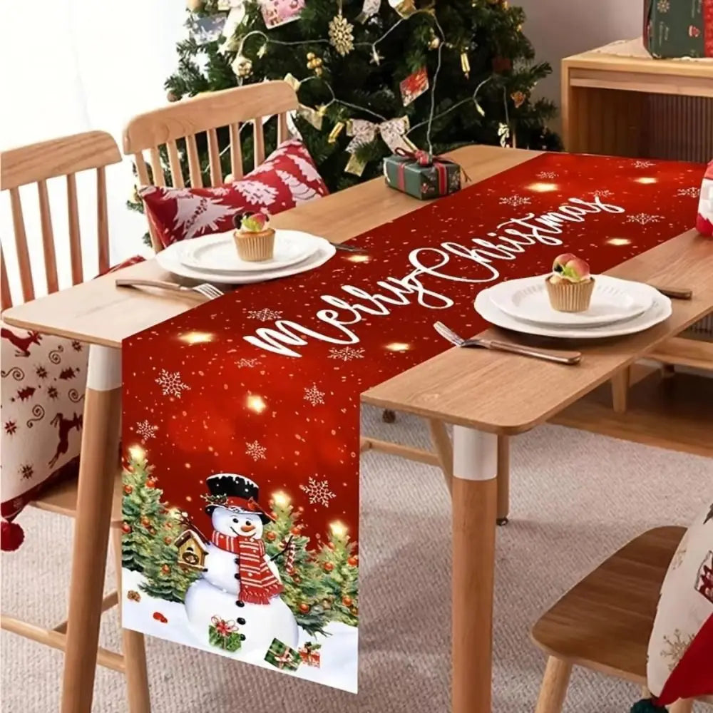 New New Year Christmas Table Runner Snowman Santa Claus Christmas Tablecloth Navidad Gift Elk Table Decor Christmas Party