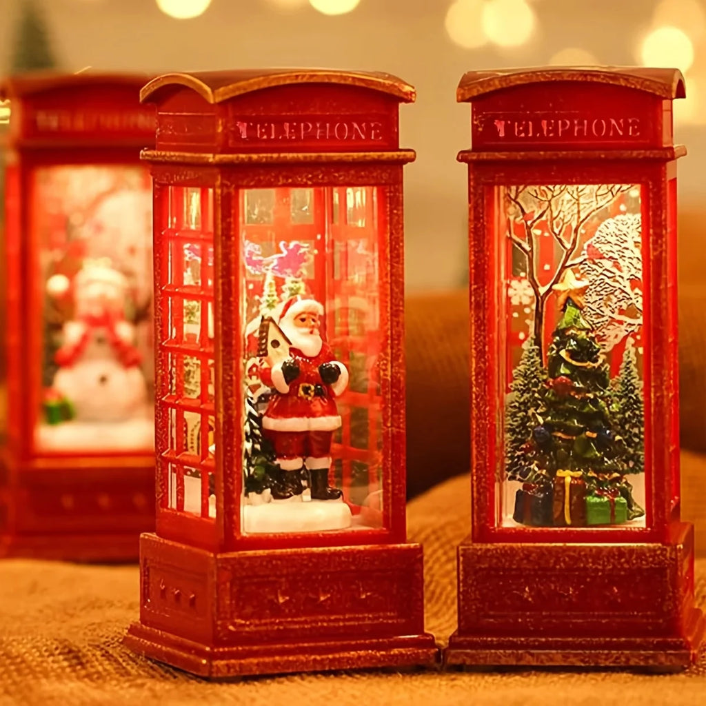 Christmas Phone Booth Lights Santa Claus Snowman Gifts Window Scene Ornament Christmas Party Decortion Xmas Party Home