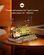 Robotime Sakura Journey Tram 3D Wooden Puzzles with LED Lights Home Decor Gift for Adults Women Girls