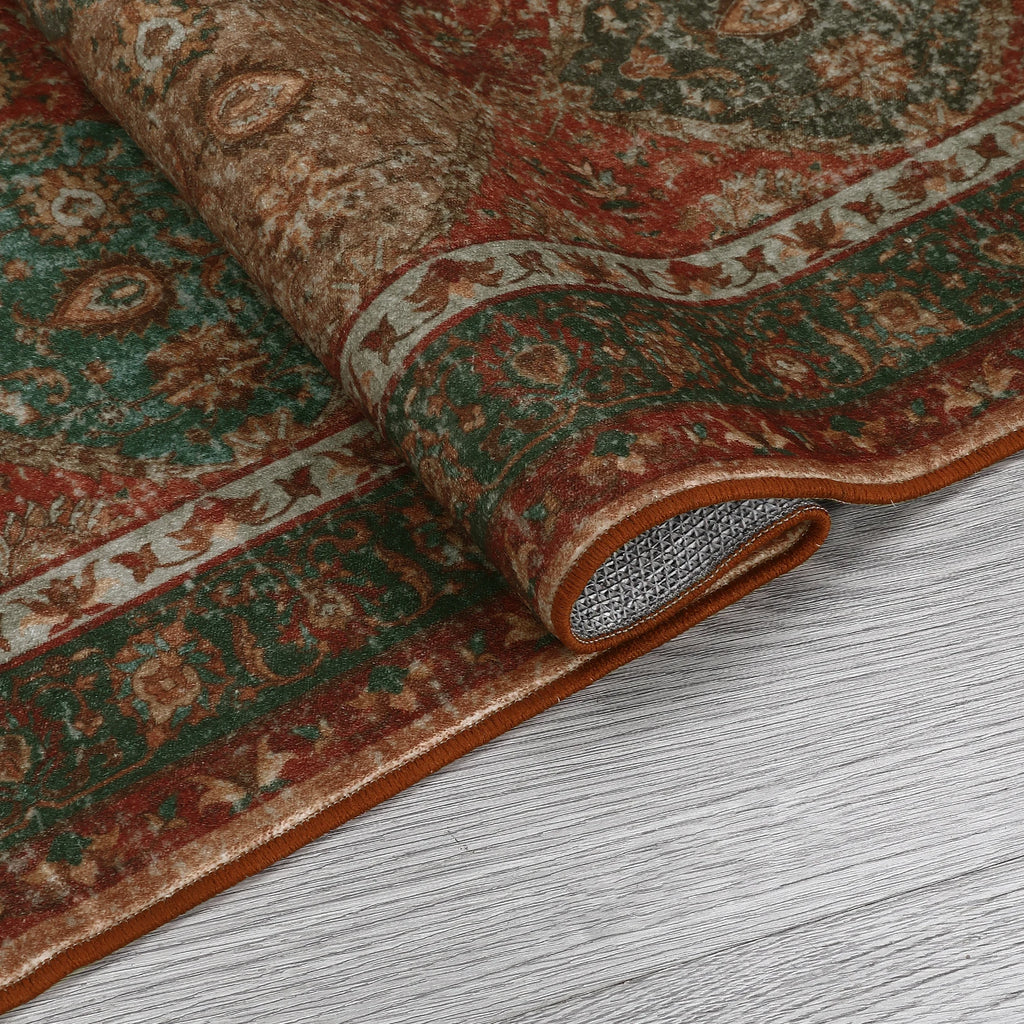 Rug for Living Room, Machine Washable, Non-Slip,Stain & Water Resistant, Low-Pile Moroccan Trellis Hallway Vintage Foldable Rug