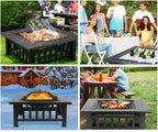 Fire Basket Garden Fireplace 81x81x45cm Including Grill (51*51cm) And Waterproof Cover For Heating/Grilling Metal Brazier