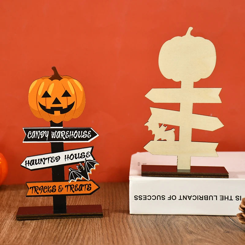 Halloween Wooden Ornament Ghost Pumpkin Skull Horror Desktop Decoration For Kids Halloween Party Supplies