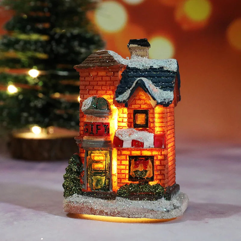 Christmas Led Light House Christmas Tree Ornaments LED Resin Small Village House Xmas Glow Decor Gift Happy New Year Decors DC05