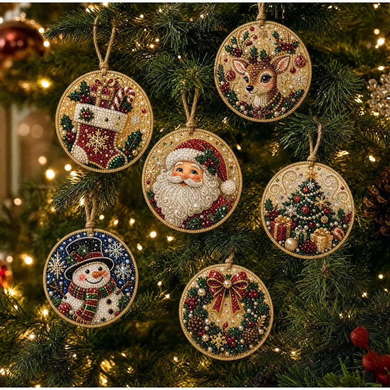 Christmas Diamond Painting Kit DIy Christmas Wooden Ornaments Xmas Snowman Reindeer Hanging Decor Relaxing Project Holiday Gifts