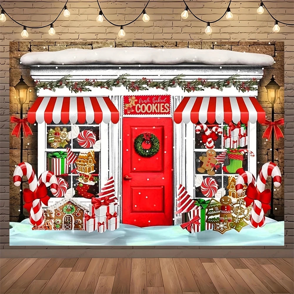 Christmas Photography Backdrop Vinyl Santa's Toy Shop Decoration Backdrop for Xmas Party Supplies Photo Background Studio Decor