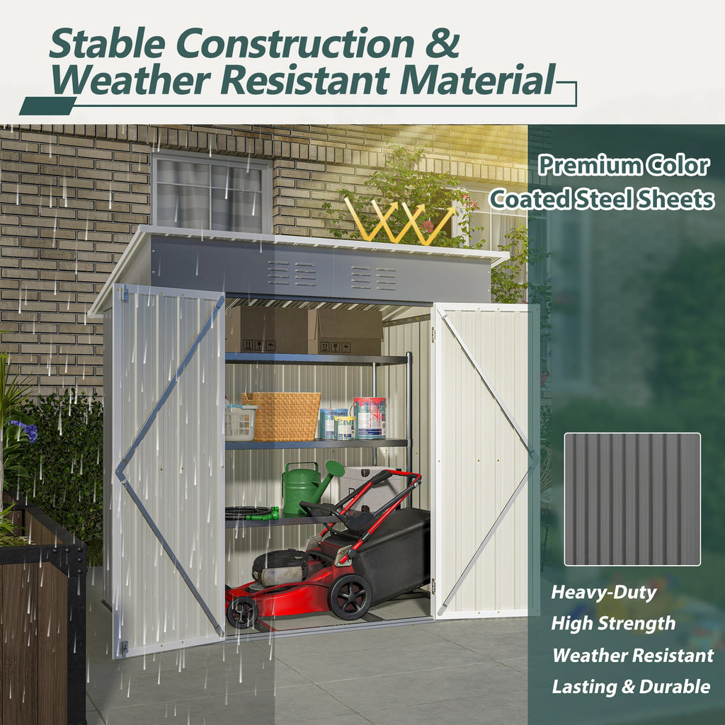 6x4 Ft Heavy Duty Metal Outdoor Storage Shed Lockable Double Doors with Floor Frame All Weather Utility Cabinet Backyard Patio