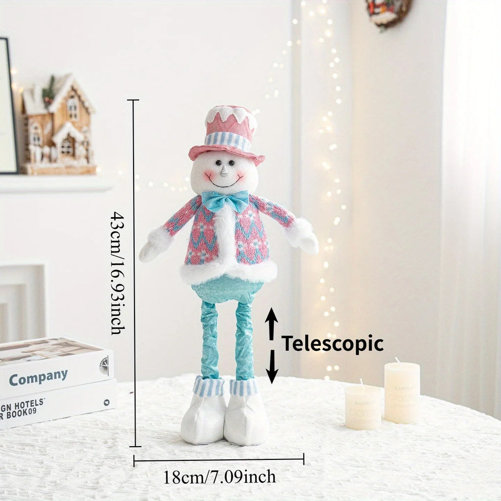 Retractable Santa Claus,Snowman,Elk Dolls,Pink & Blue Fabric Window Decoration with Metal Accents,Multi-Holiday Decor for Christ