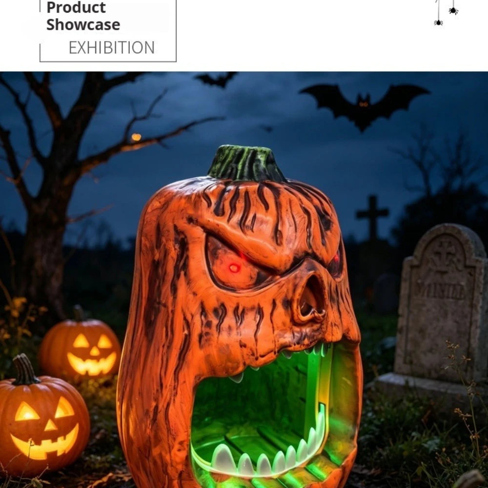 Halloween Horror Skull Face Pumpkin Candy Storage Box Voice-activated Glowing Pumpkin Ornaments Holiday Decorations  Birthday