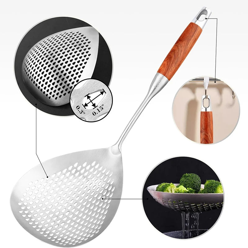 Stainless Steel Spider Strainer Skimmer Ladle for Cooking and Frying, Kitchen Utensils Wire Strainer Pasta Spoon