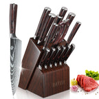 MDHAND Knife Sets for Kitchen 14 Pieces with Knife Holder High Carbon Stainless Steel Damascus Pattern Sharp Chef Knife Set
