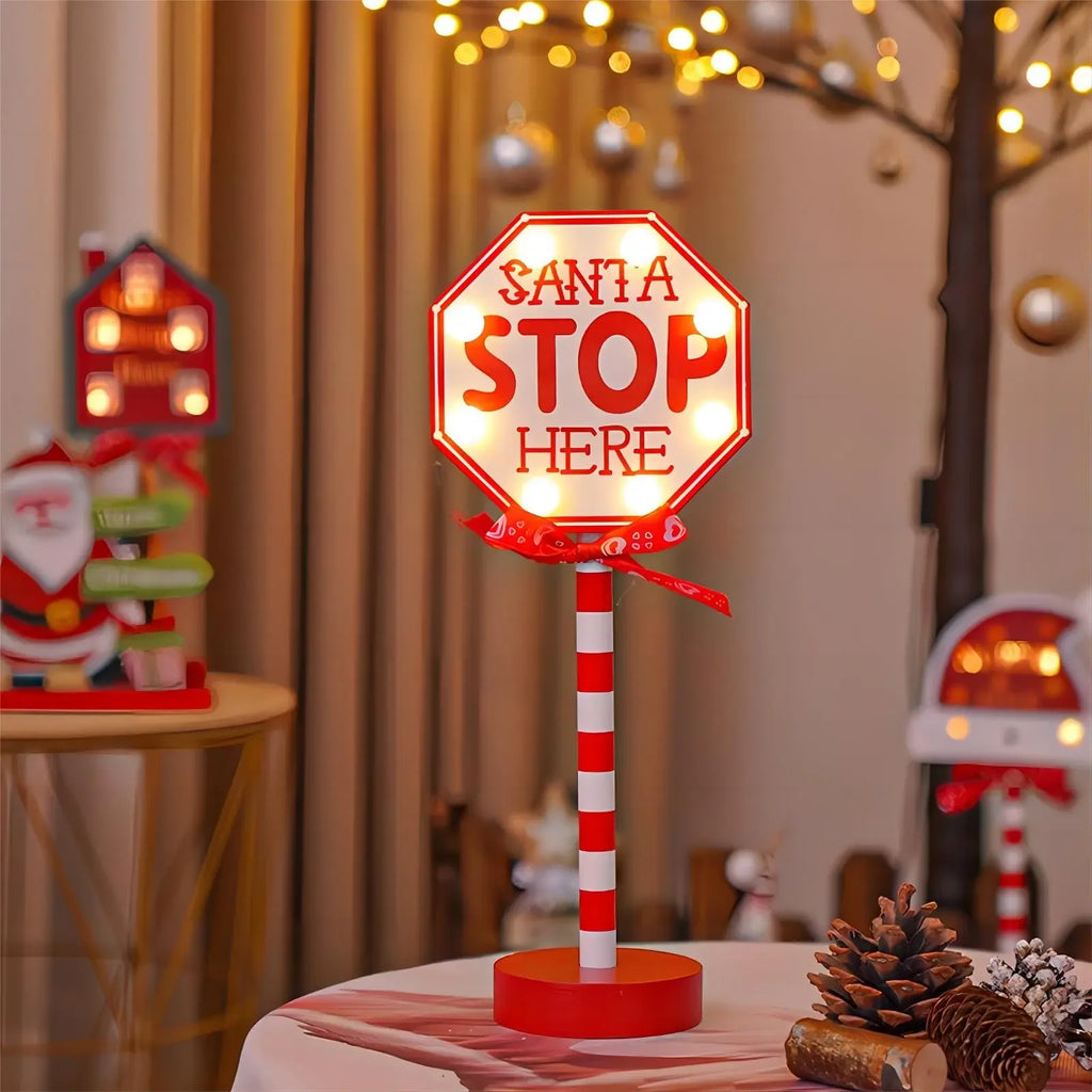Christmas Stop Here Decor Santa Stop Here Tree Topper Desk Lamp LED Santa Stop Here Tree Topper Window Decorative Lights