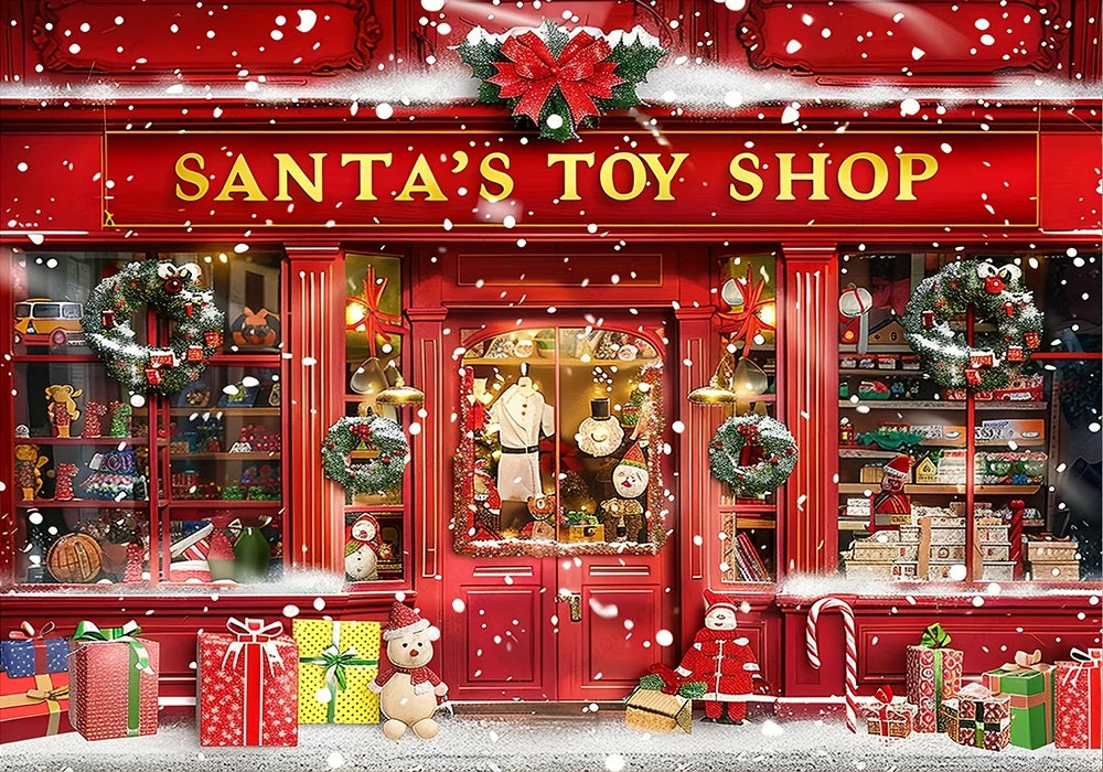 Christmas Photography Backdrop Vinyl Santa's Toy Shop Decoration Backdrop for Xmas Party Supplies Photo Background Studio Decor