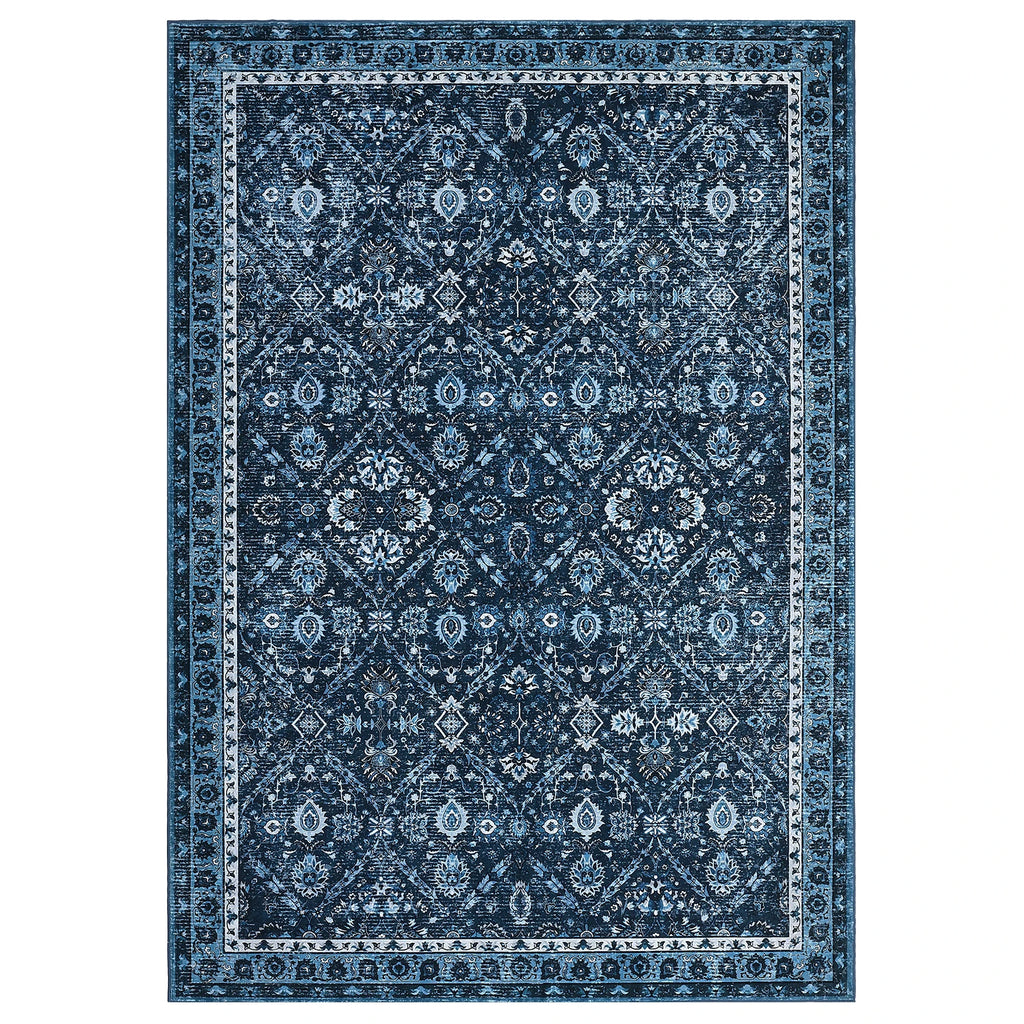 Rug for Living Room, Machine Washable, Non-Slip,Stain & Water Resistant, Low-Pile Moroccan Trellis Hallway Vintage Foldable Rug