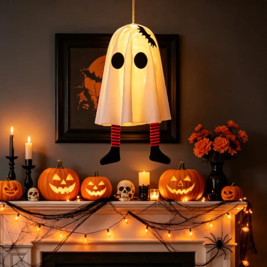 Halloween LED Ghost Pendant Lights, Glowing Wizard Hat Ghost Lantern Decorations, Spooky Hanging Ornaments for Room, Home
