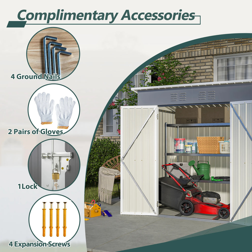 6x4 Ft Heavy Duty Metal Outdoor Storage Shed Lockable Double Doors with Floor Frame All Weather Utility Cabinet Backyard Patio