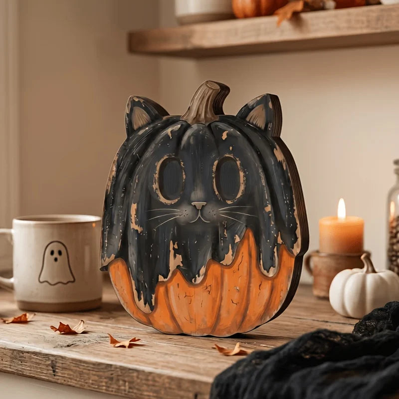 Halloween Interior Decoration Autumn Decoration Retro Wooden Blocks Shelf Decoration Ghosts Black Cats Pumpkins Skeletons Witche