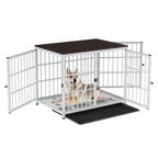 Wooden Dog Crate Furniture with Metal Frame, Large Indoor Dog Kennel End Table, Stylish Pet Cage with 3 Doors and Removable Tray