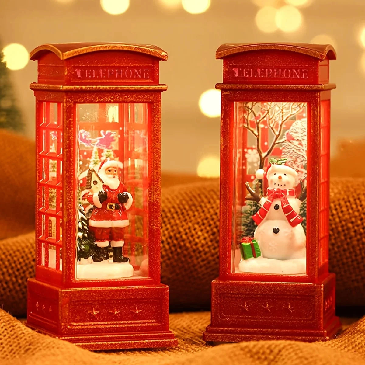 Christmas Phone Booth Lights Santa Claus Snowman Gifts Window Scene Ornament Christmas Party Decortion Xmas Party Home