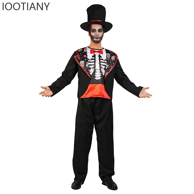 Halloween Adult Mexican Dead Day Horror Zombie Skull Flower Ghost Stage Role Playing Costume Party Masquerade Dress Up