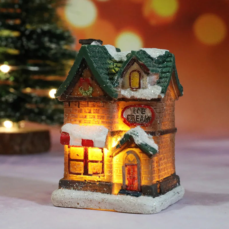 Christmas Led Light House Christmas Tree Ornaments LED Resin Small Village House Xmas Glow Decor Gift Happy New Year Decors DC05