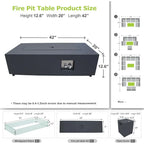 42 Rectangular Propane Fire Pit Table 50,000 BTU Fireplace Table with Wind Guard, Lid, Rocks and Cover, Fire Pits & Outdoor
