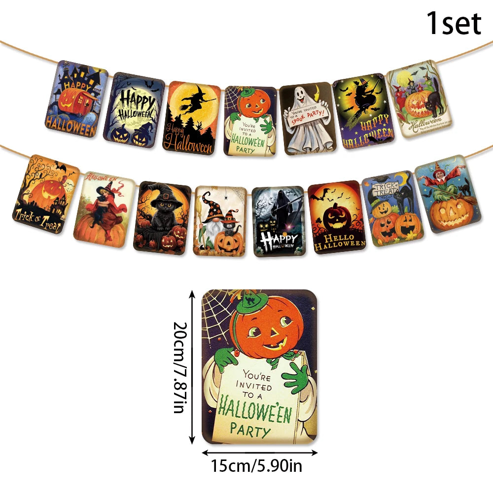 Halloween Paper Hanging Sign Spooky Pumpkin Witch Ghost Front Door Hanger Welcome Sign DIY Halloween Party Decoration 2023