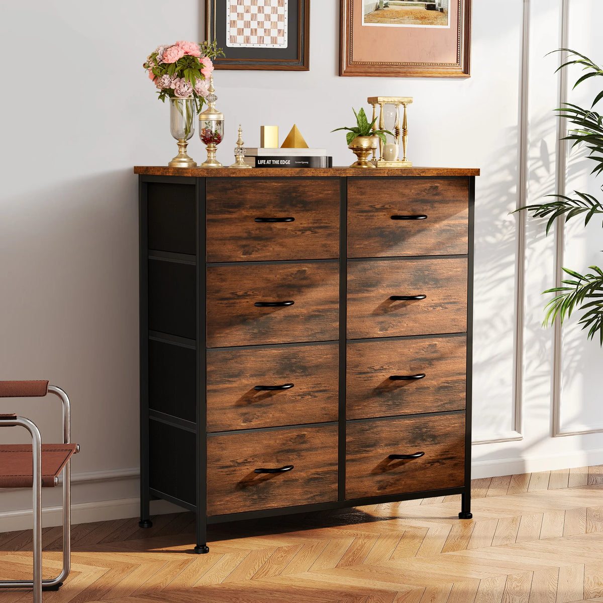 JHK Dresser Children's Wardrobe For Bedroom With 8 Fabric Drawers Storage Cabinet Steel Frame Assembly Closet For Home Furniture