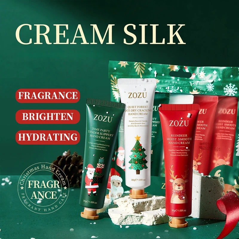 Christmas Hand Cream Set, Contains 3 Styles, Each 30g, Contains Niacinamide, Hyaluronic Acid and Other Ingredients, Moisturizing Texture, Nourishes the Skin, and Has a Light Fragrance Seasonal Maintenance, Christmas-Themed Pa