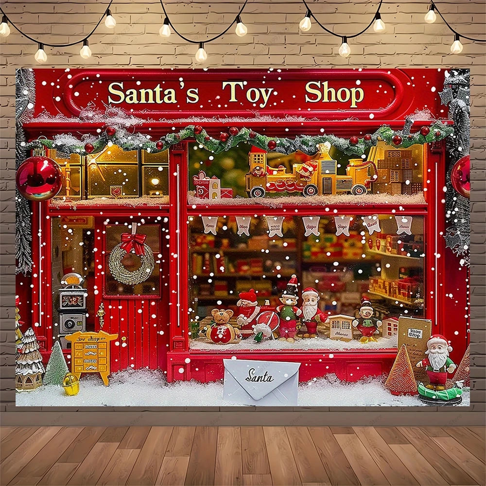 Christmas Photography Backdrop Vinyl Santa's Toy Shop Decoration Backdrop for Xmas Party Supplies Photo Background Studio Decor