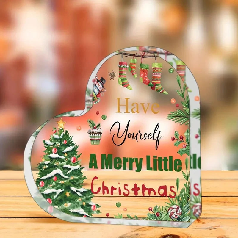 Christmas Atmosphere Heart Acrylic Ornament Desktop Decoration Transparent Stand