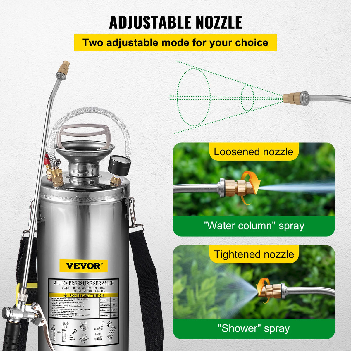SucceBuy 4-12L Hand Powered Sprayer Stainless Steel Watering Spraying Atomizer Pump Home Ground Garden Cleaning Sprayer