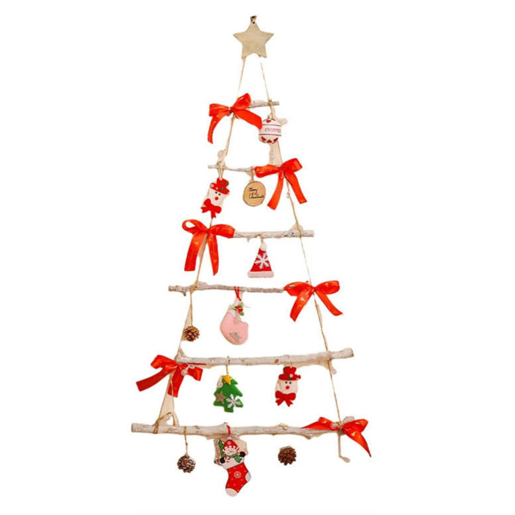 Christmas Tree Wall Decoration Glowing LED Red Bow Snowman Pine Cone Festive Home Indoor Hanging Accessory Set