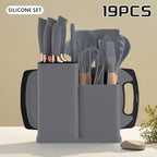 19-in-1 Kitchen Knife & Silicone Utensil Combo Set, Heat Resistant Cooking Tools with Detachable Storage Organizer