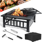 Fire Basket Garden Fireplace 81x81x45cm Including Grill (51*51cm) And Waterproof Cover For Heating/Grilling Metal Brazier