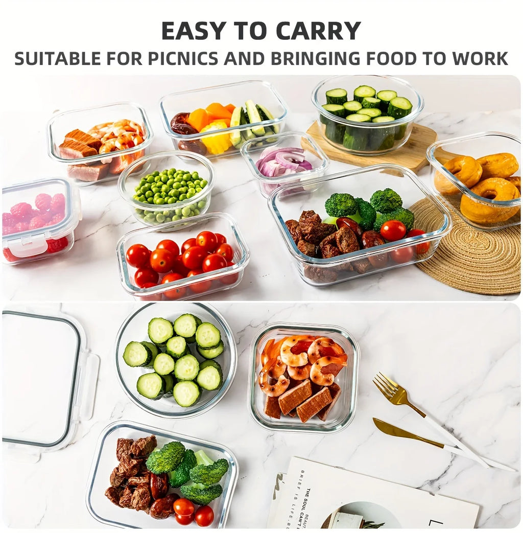 24PCS (12containers+12lids) High Borosilicate Glass Food Storage Containers Set - Leakproof Airtight Lids Perfect for Meal Prep