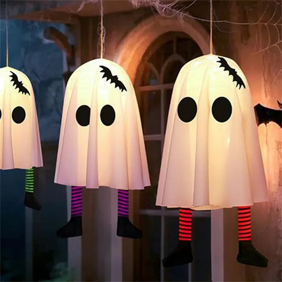 Halloween LED Ghost Pendant Lights, Glowing Wizard Hat Ghost Lantern Decorations, Spooky Hanging Ornaments for Room, Home